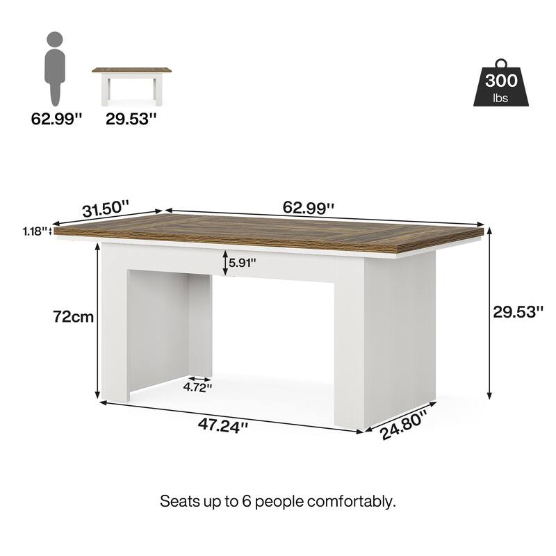 63" Dining Table for 4-6 People, Farmhouse Dining Room Table Rectangle Kitchen Table