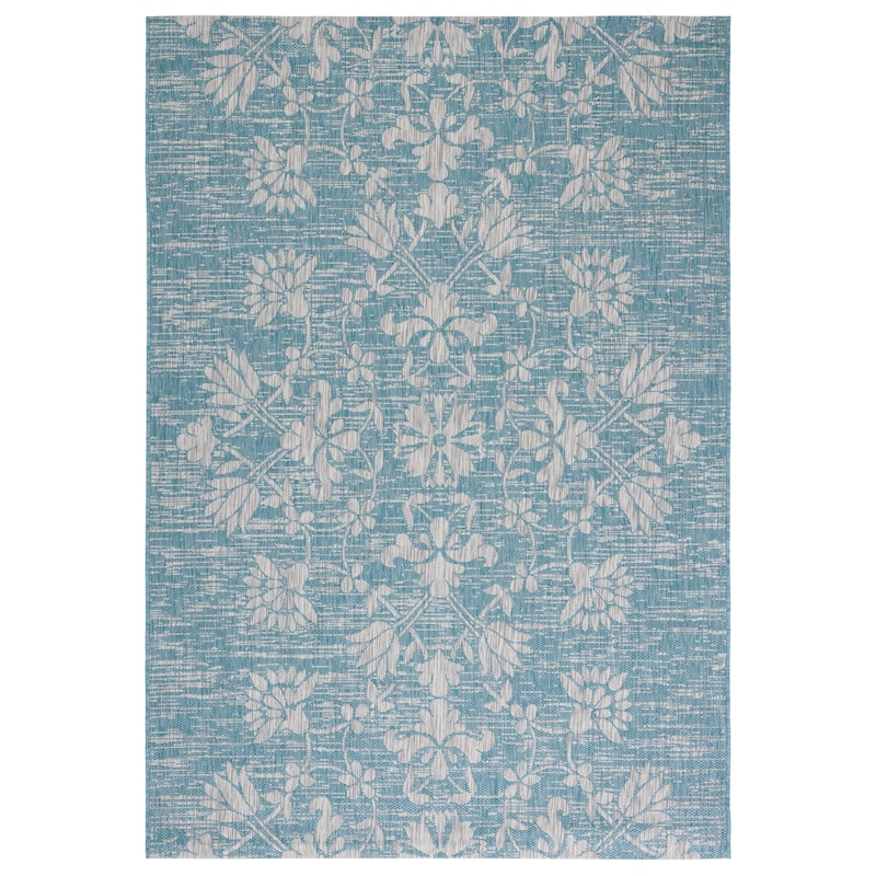 SAFAVIEH Courtyard Rilka Indoor/ Outdoor Waterproof Patio Backyard Rug - 2' x 3'7" - Aqua/Grey