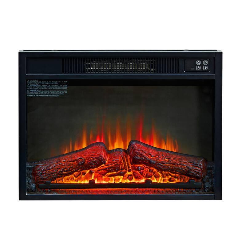 23" Electric Fireplace,3DInfrared Fireplace Insert Heater,IR Remote Control,Glass View,Adjustable Realistic Logs & Flames,1400W