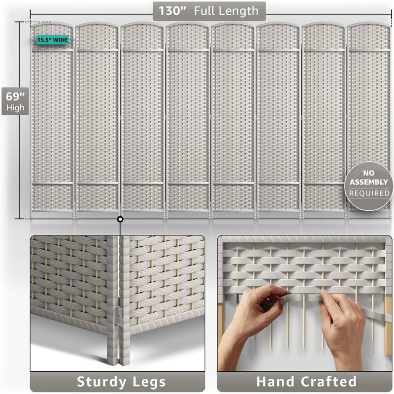 Room Divider Folding Privacy Screen Tall Partition Foldable Wall 8 Panel - 96” L x 19.50” W x 69” H