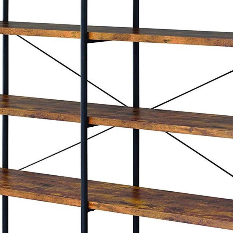 63 Inch Industrial 4 Tier Shelf Bookshelf, Particleboard, Metal Frame, Brown, Black - 63 H x 14.25 W x 60 L