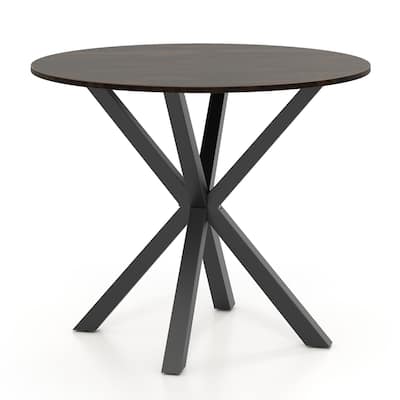 36 Inch Wood Dining Table with Intersecting Pedestal Base for 2-4 People-Brown
