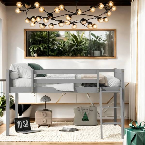 slide 2 of 21, Sturdy Wood Frame Full Size Loft Bed, Convertible Ladder Grey