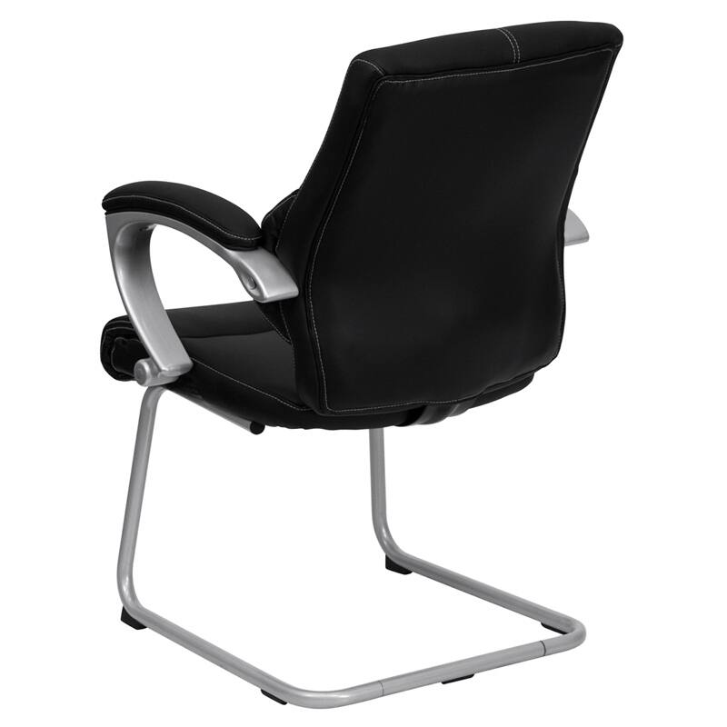 LeatherSoft Executive Side Reception Chair with Silver Sled Base - Black