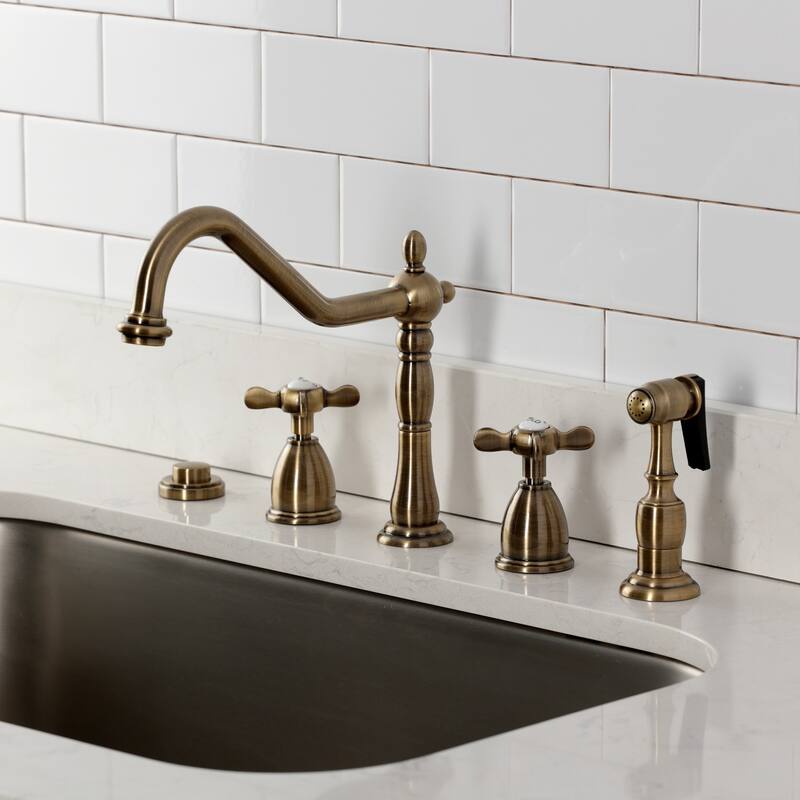 Kingston Brass Heritage Cross Kitchen Faucet with Side Spayer