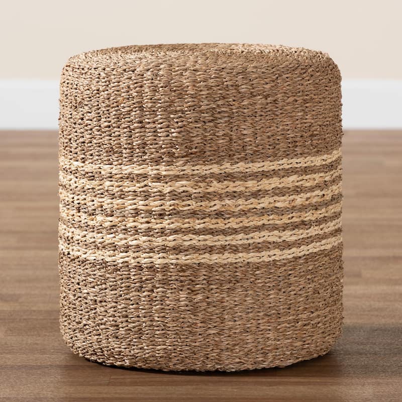 Wickham Modern Bohemian Natural Brown Seagrass Ottoman Footstool