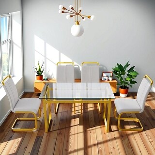51 inch Glass Dining Table Set for 4, Dining Table & Chair Sets with ...