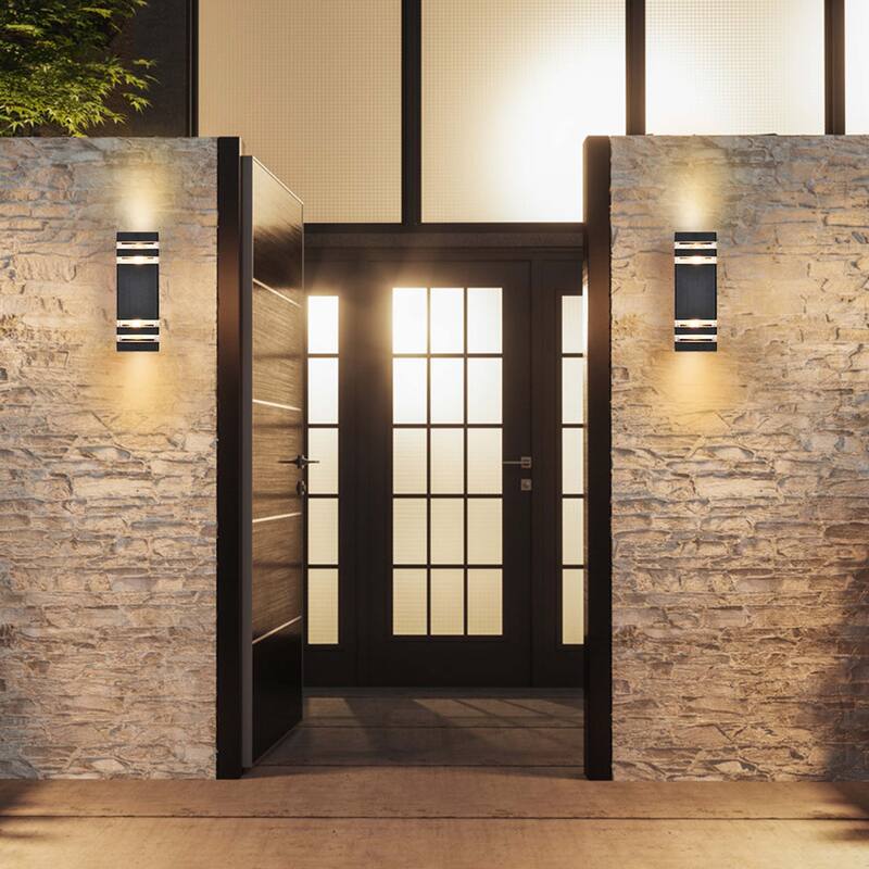 2- Light Modern Matte Black Dimmable 12.2 '' Outdoor Wall Sconce - 4.3 In. W X 12.2 In. H