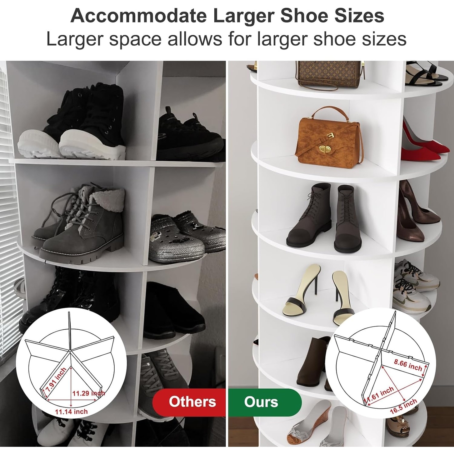 Spinning Shoe Rack Tower with Tiers for 28 Pairs, for Handbag