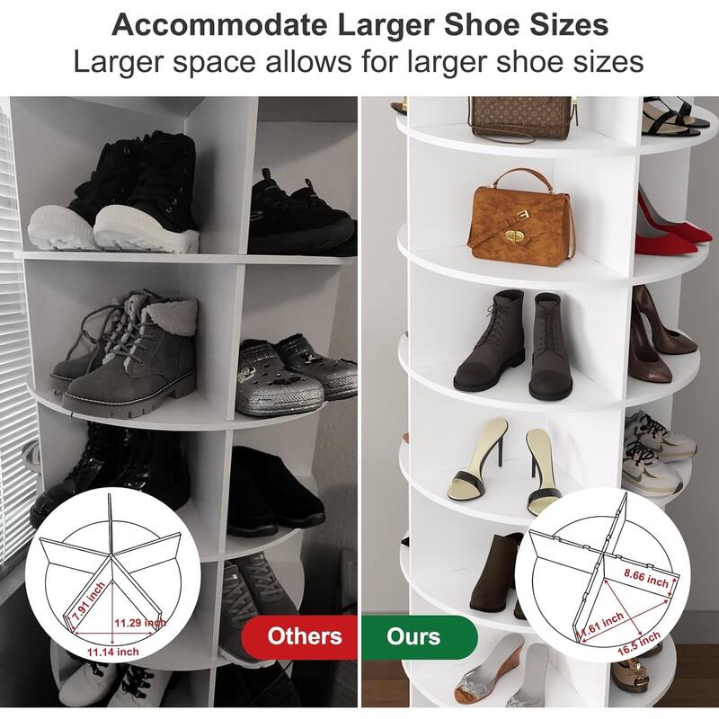 Spinning Shoe Rack Tower with 7 Tiers for 28 Pairs, for Handbag Rotate Shoes Closet Organization, Hallway, Entryway