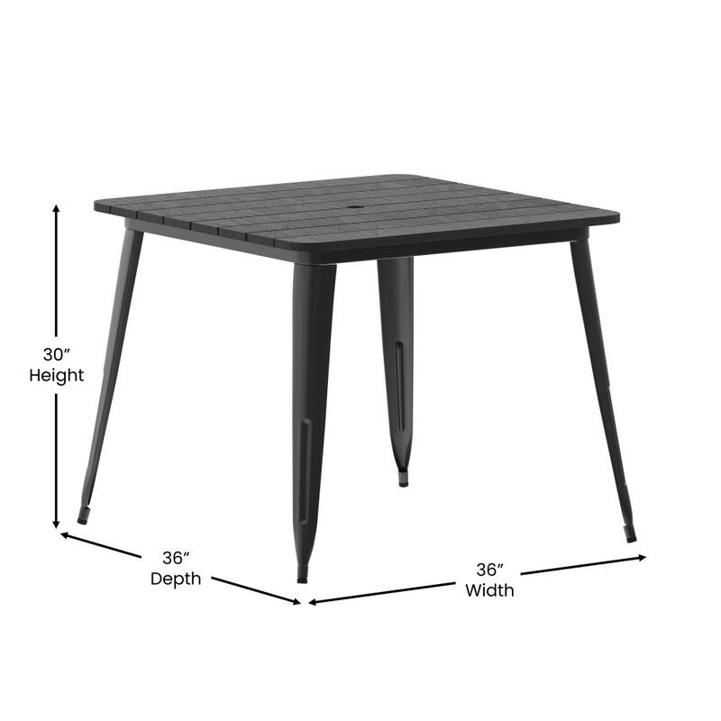 36" SQ Commercial Poly Resin Restaurant Table with Umbrella Hole - 36"W x 36"D x 30"H