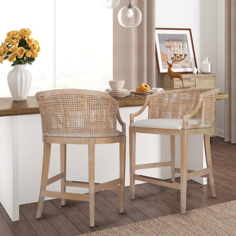 Martha Stewart Playa Handcrafted Rattan & Wood Counter Stool 25" H