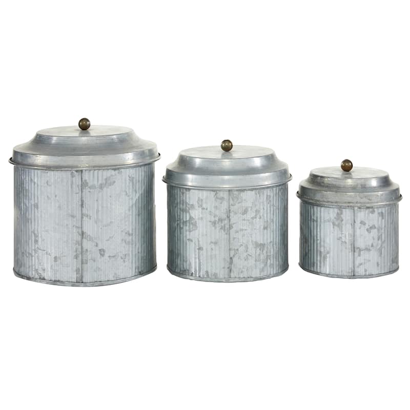 Silver Metal Galvanized Living Room Decorative Jars (Set of 3) - S/3 8",7",6"H