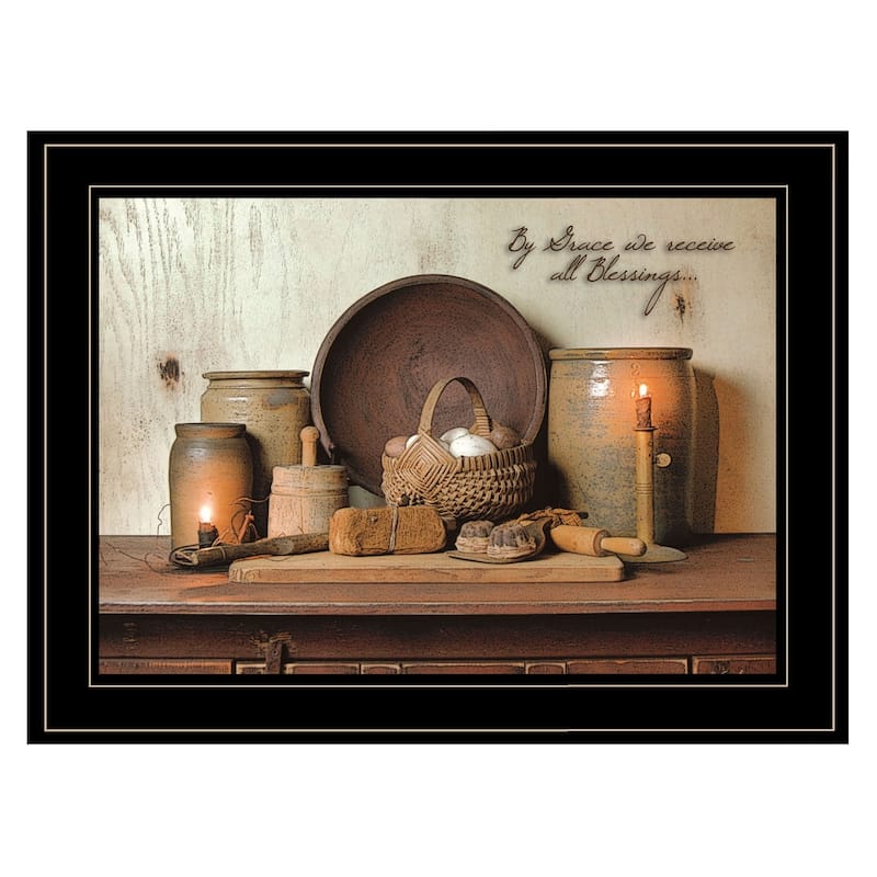 TrendyDecor4U Farmhouse "By Grace" Framed Print Wall Art by Susie Boyer - Earth Tone