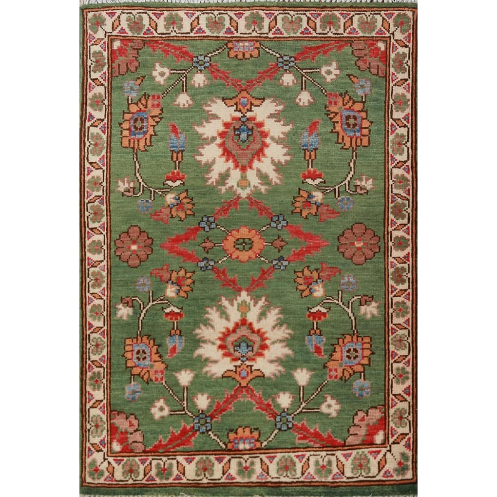 Green Floral Kazak Oriental Accent Foyer Rug Handmade Wool Carpet - 2'0"x 3'0"