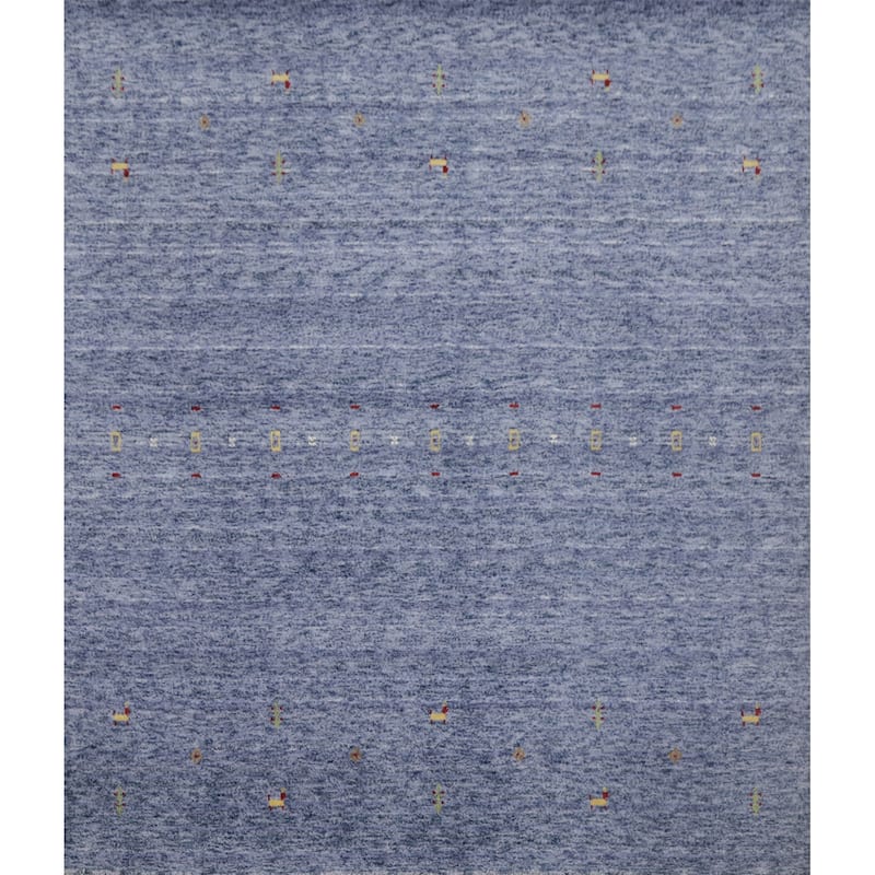 Hand Knotted Oriental 100% Wool Carpet Tribal Animal Pictorial Navy Blue & Blues Gabbeh Area Rug - 6' 0'' X 6' 1''