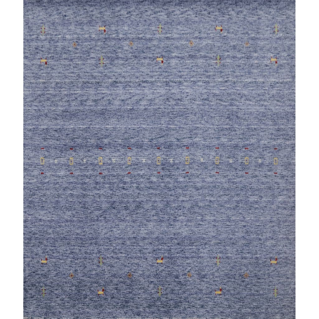 Hand Knotted Oriental 100% Wool Carpet Tribal Animal Pictorial Navy Blue & Blues Gabbeh Area Rug - 6' 0'' X 6' 1''