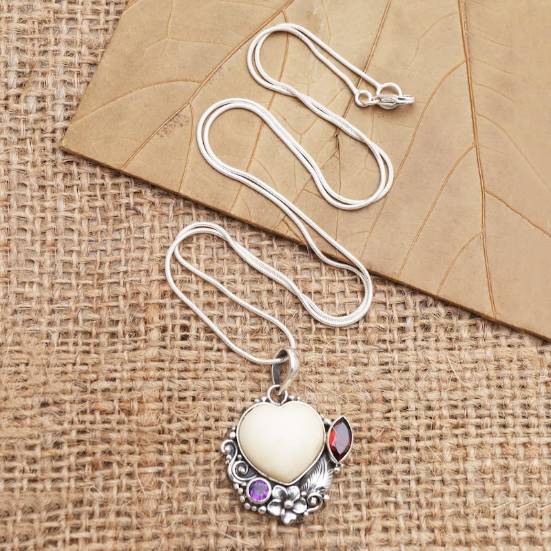 Novica Handmade Garden Of Love Garnet And Amethyst Pendant Necklace