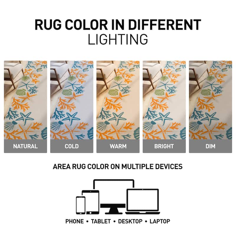 World Rug Gallery Indoor/Outdoor High-Low Textured Area Rug, Coastal Border Easy-Clean Patio Rug