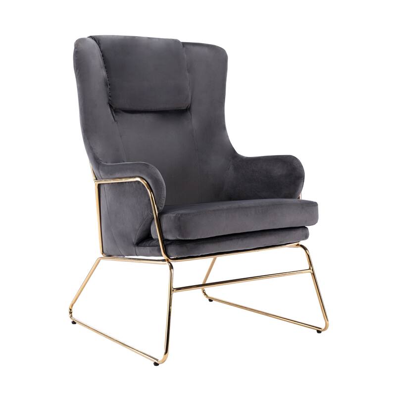 Porthos Home Brax Accent Chair with Armrests, Velvet, Golden Sled Legs - Dark Grey