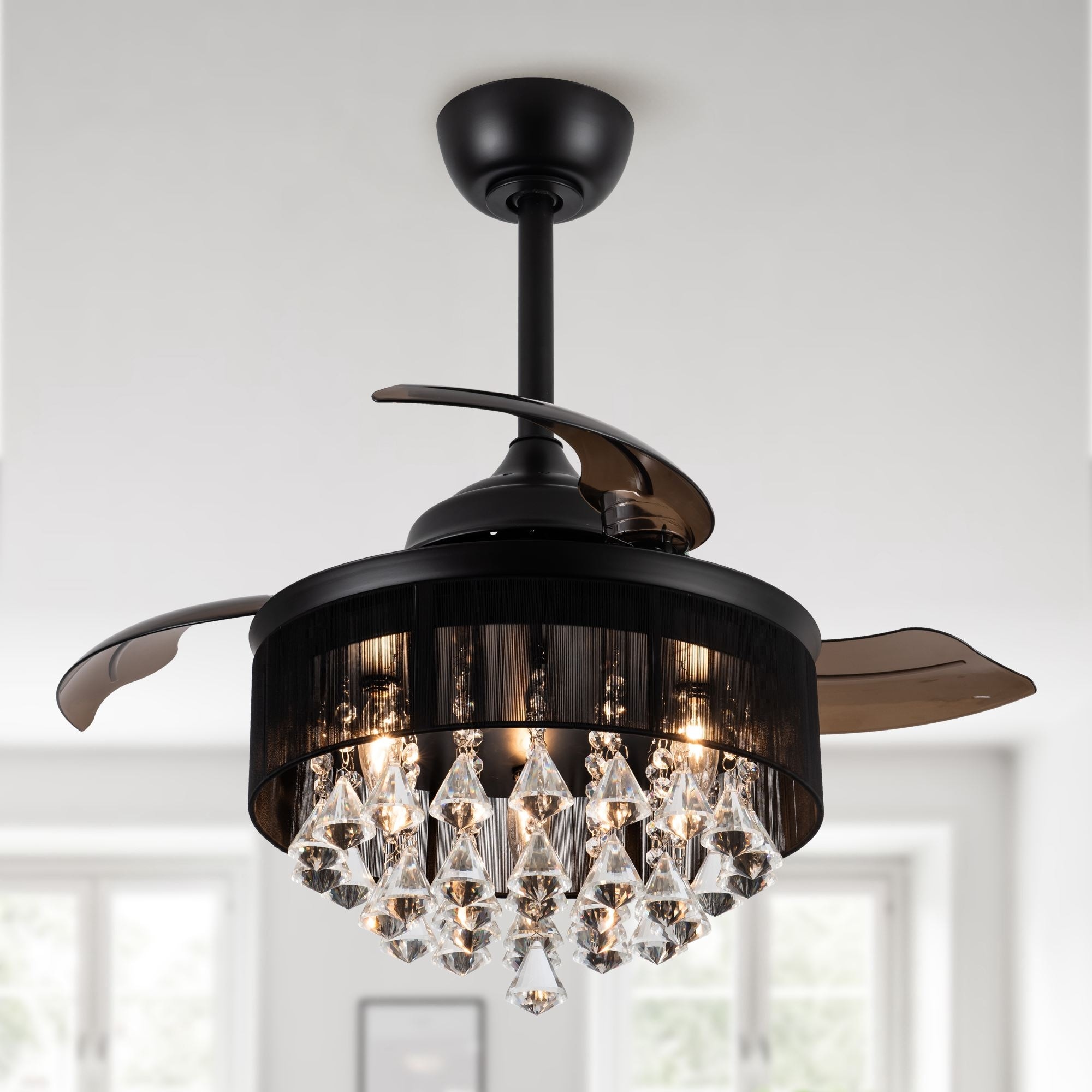 Details about   Retractable 36-inch Crystal 3-Blades Ceiling Fans Chandelier 
