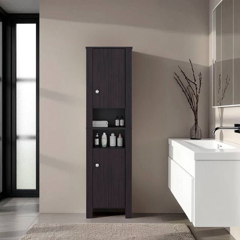 Bathroom Cabinet 63.3" H, 2 Doors, 6 Shelves, Black Wengue - Bathroom - Black