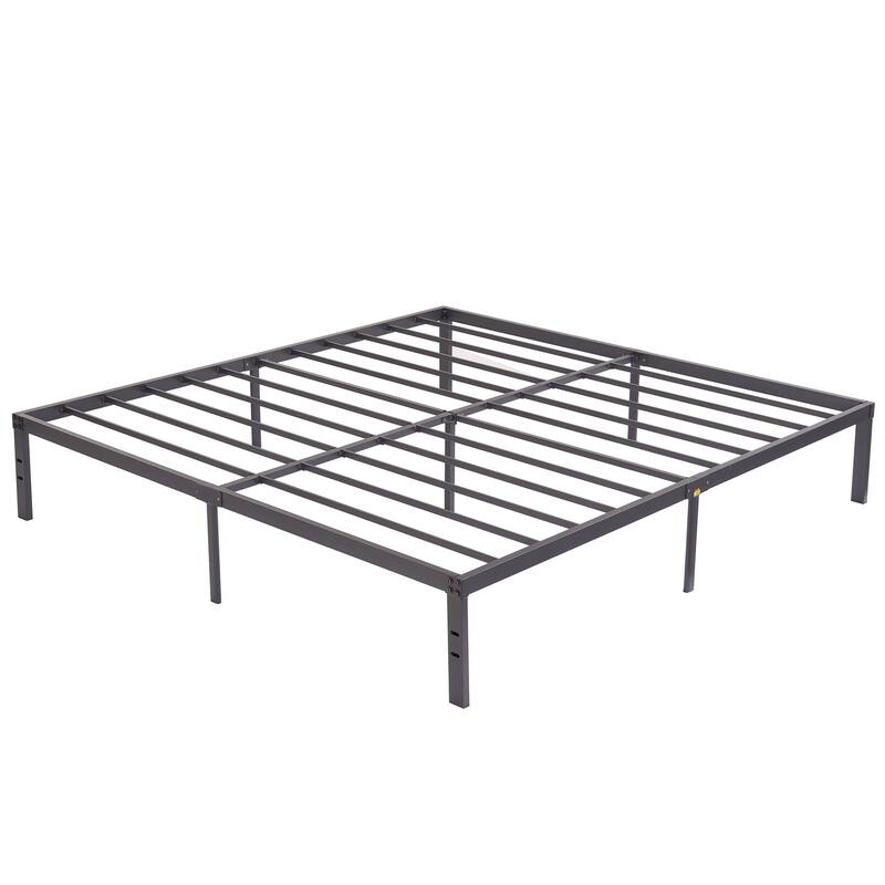 VECELO Bed Frames No Box Spring Needed, Heavy Duty Metal Platform with Steel Slat, Easy Assembly, Black - 14.2''H - King
