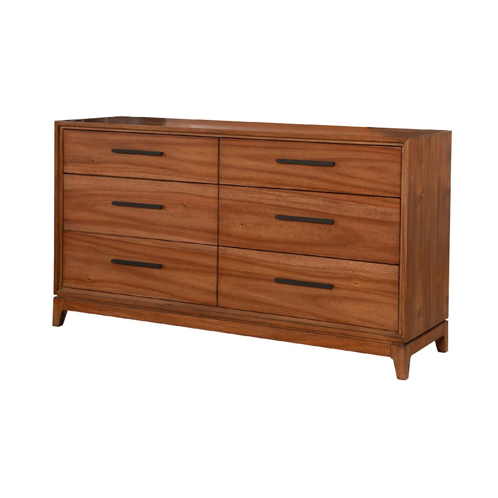 Dresser with 6 Drawers and Wooden Frame, Brown