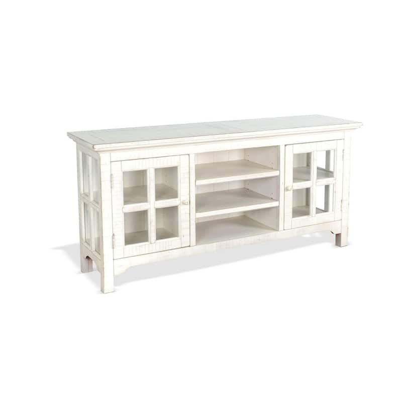 Kobe TV Stand Media Cabinet, Glass Doors, Farmhouse White 62 Inch