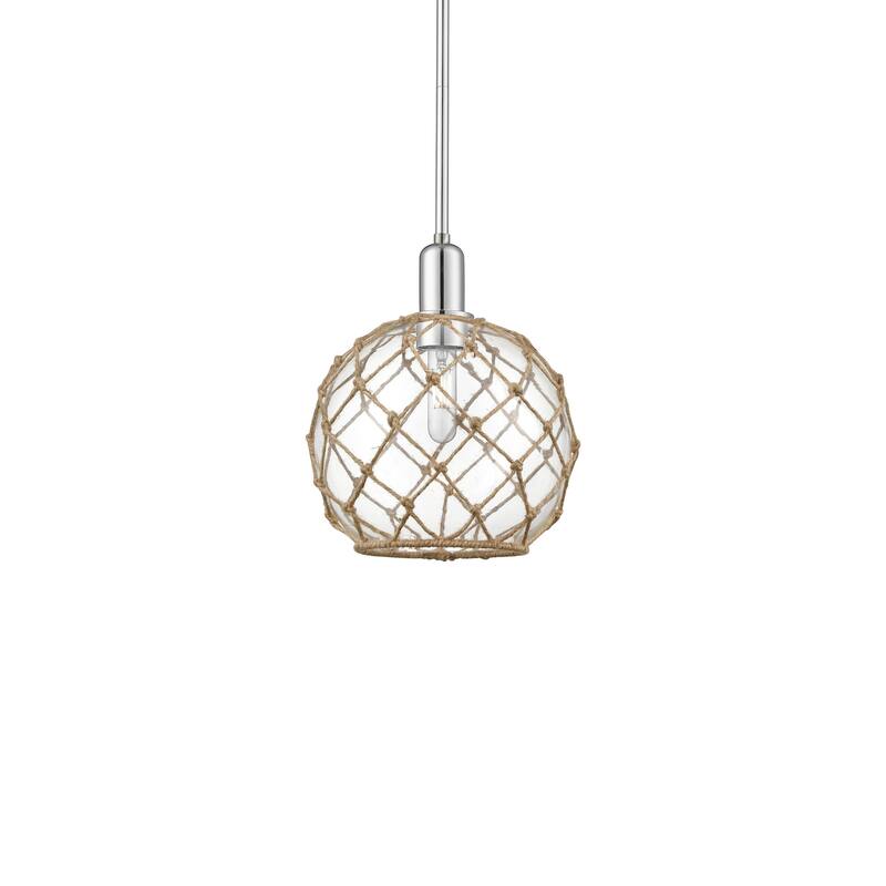 Innovations Lighting 716-1S-13-10 Farmhouse Rope Pendant Farmhouse - Polished Chrome / Clear Glass with Brown Rope