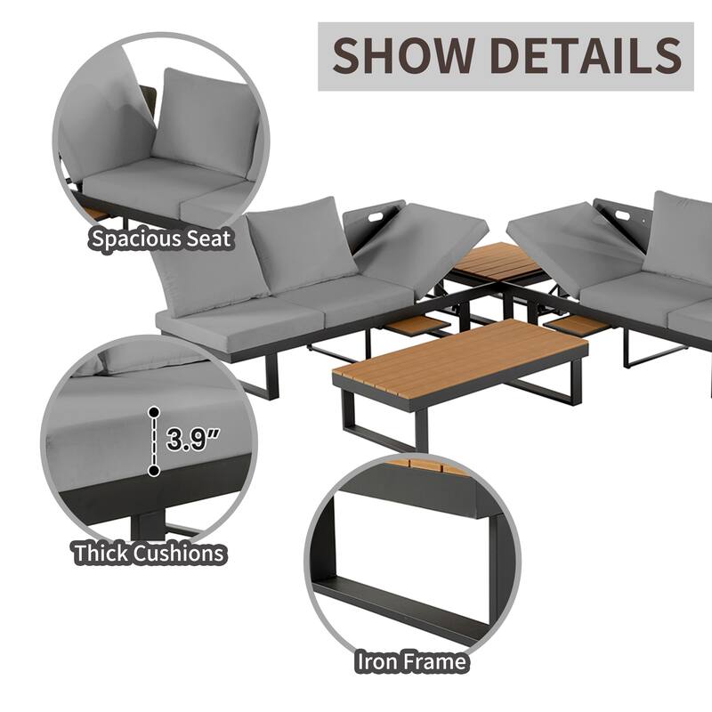 Outdoor Patio Conversation Set w/ Adjustable Reclining, Sectional Sofa