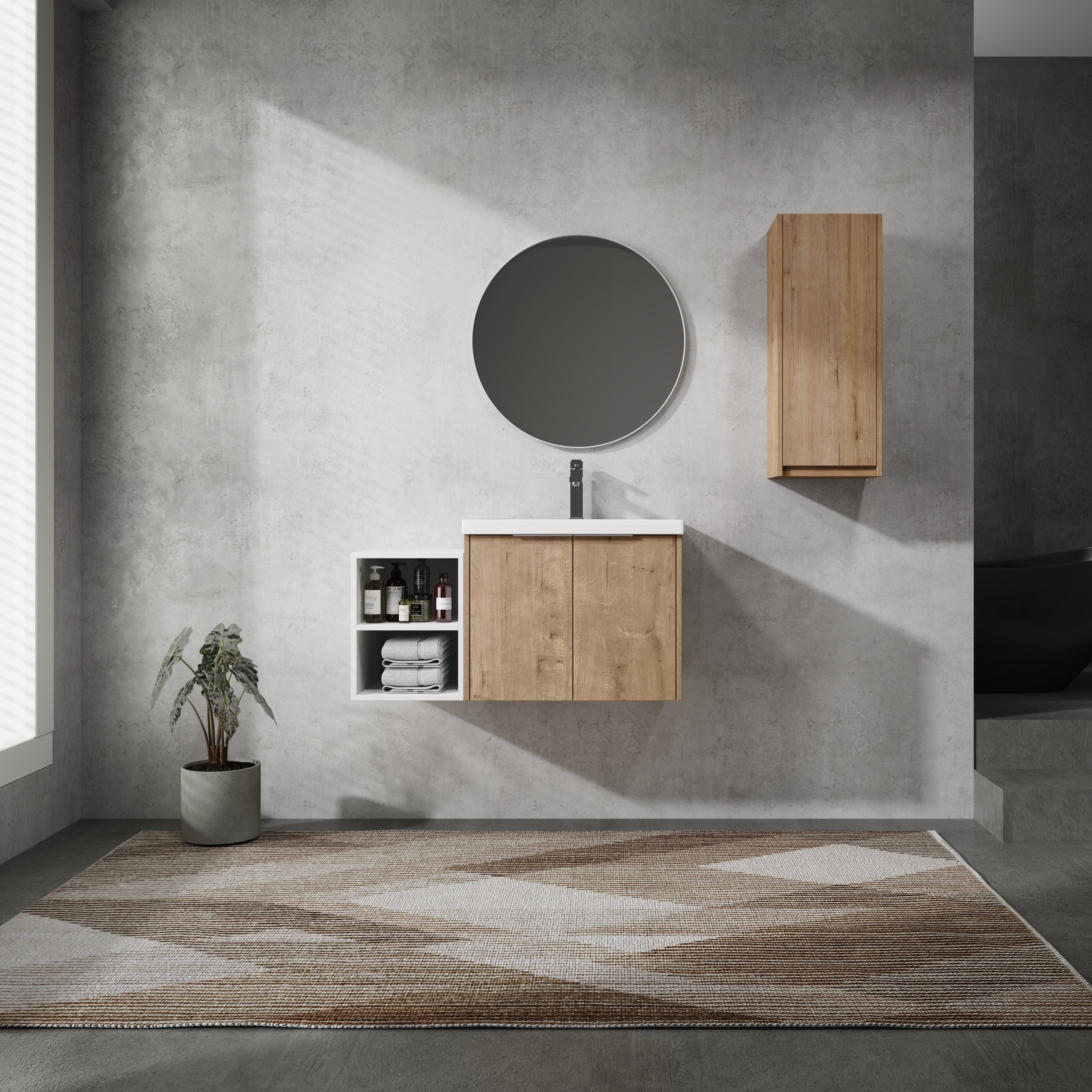 24 Inch Wall Mounted Bathroom Vanity With Sink and Side Cabinet,Soft Close Doors,Combination Cabinet