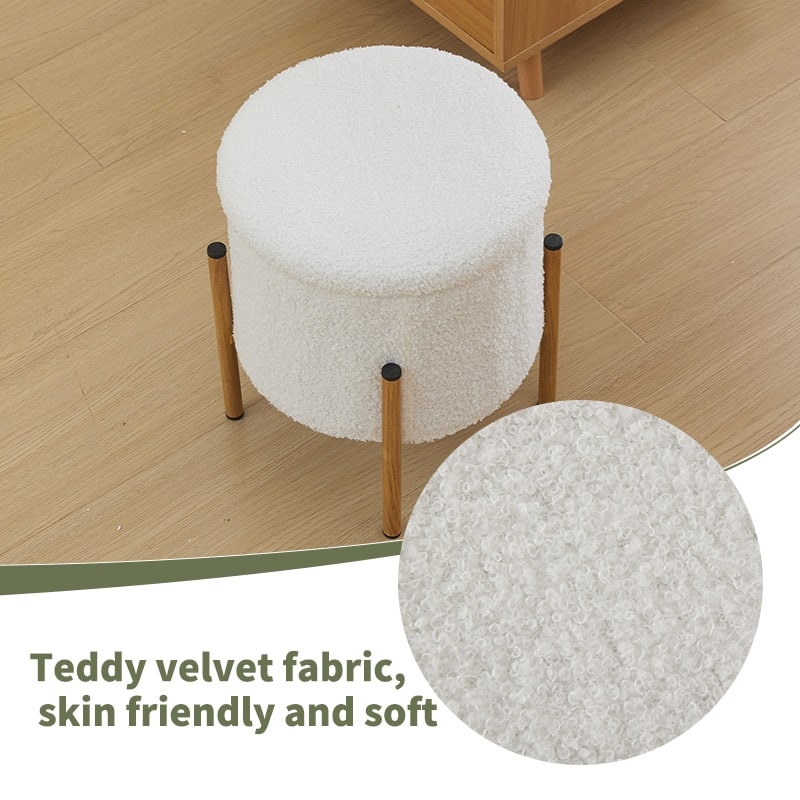 Modern Round Storage Ottoman, Ottoman Foot Stools With Metal Base,Ottoman Footstool with Removable Lid Storage Ottoman