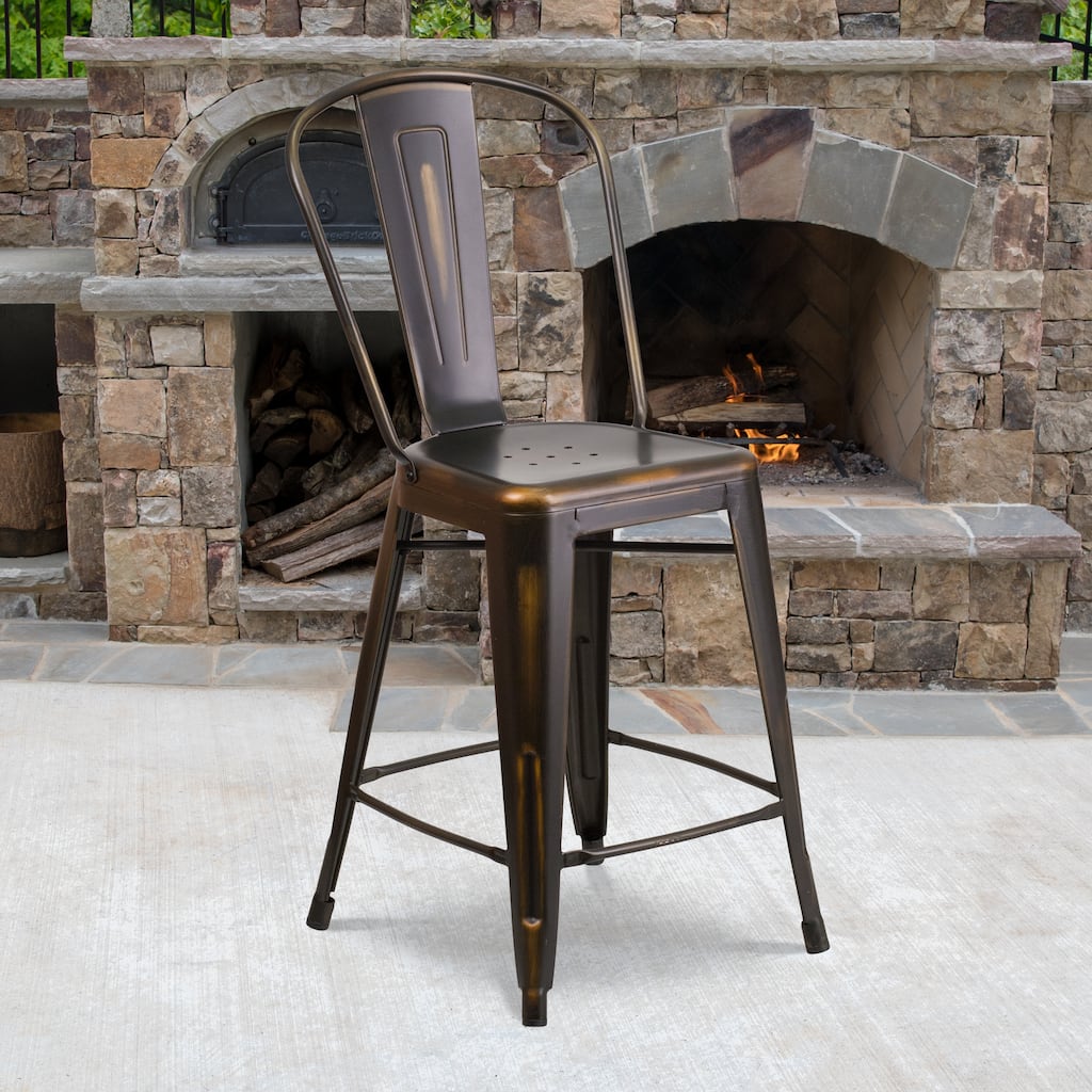 24-inch High Distressed Metal Indoor/Outdoor Counter Height Stool - 17.75"W x 22"D x 40.25"H
