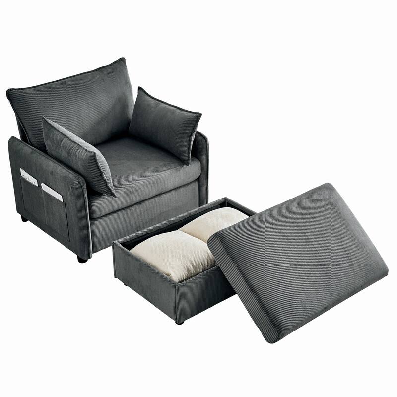 55"Oversized Chaise Lounge Chair with Ottoman and Storage, Upholstered Deep Seat Chaise Lounge with Pillows