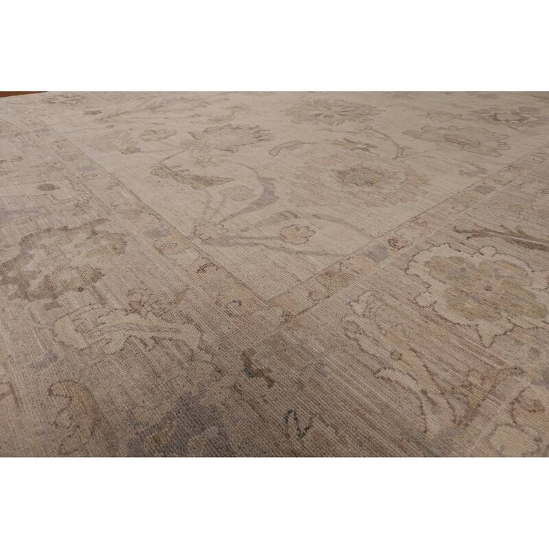 Vegetable Dye Beige Oushak Oriental Area Rug Hand-Knotted Wool Carpet - 9'0" x 12'5"