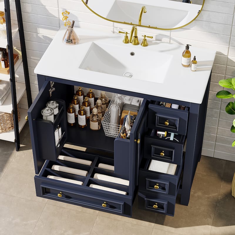 30 Inches Modern Bathroom Vanity with Sink, Vanity Cabinet with Drawer and Door Organizer