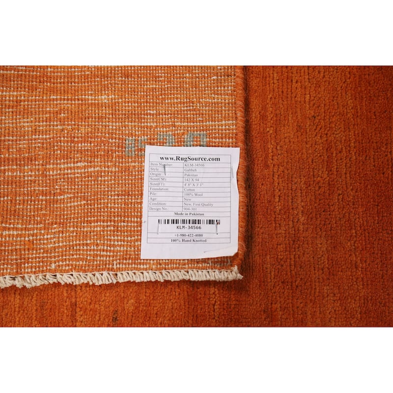 Modern Orange Gabbeh Oriental Rug Hand-Knotted Wool Carpet - 3'1" x 4'8"