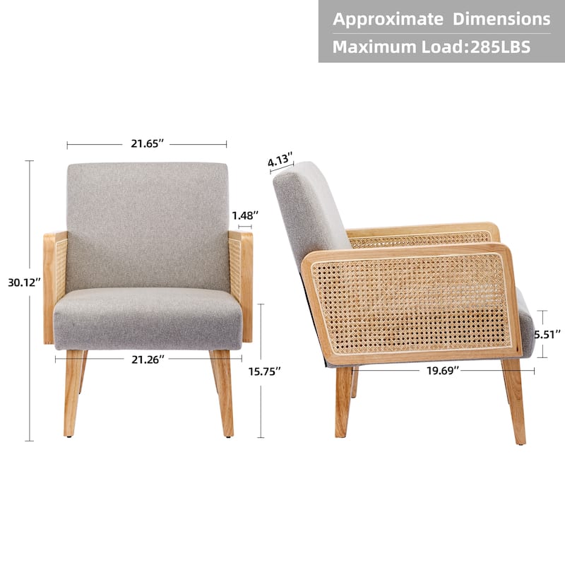 Rattan Armrest Fabric Upholstered Accent Chair