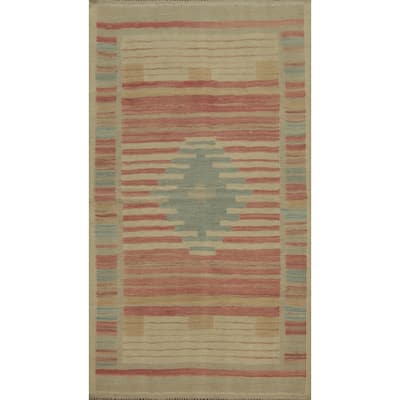 Hand Woven Oriental 100% Wool Carpet Southwestern Tribal Pink Kilim Area Rug - 4' 1'' X 2' 3''