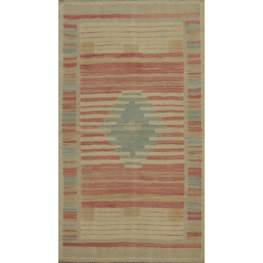 Hand Woven Oriental 100% Wool Carpet Southwestern Tribal Pink Kilim Area Rug - 4' 1'' X 2' 3''