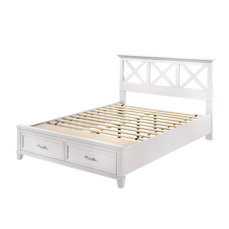 King Size Storage Bed with X-Designed Headboard and Transitional Style