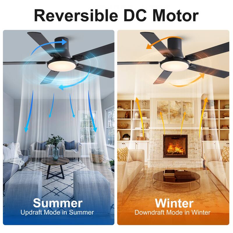 YUHAO AeroLite 48 in. Indoor White Low Profile Standard Ceiling Fan with Bright White Integrated LED Light Kit, Remote Included