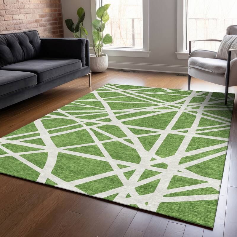 Machine Washable Indoor/ Outdoor Abstract Contemporary Chantille Rug - Green - 5' x 7'6"