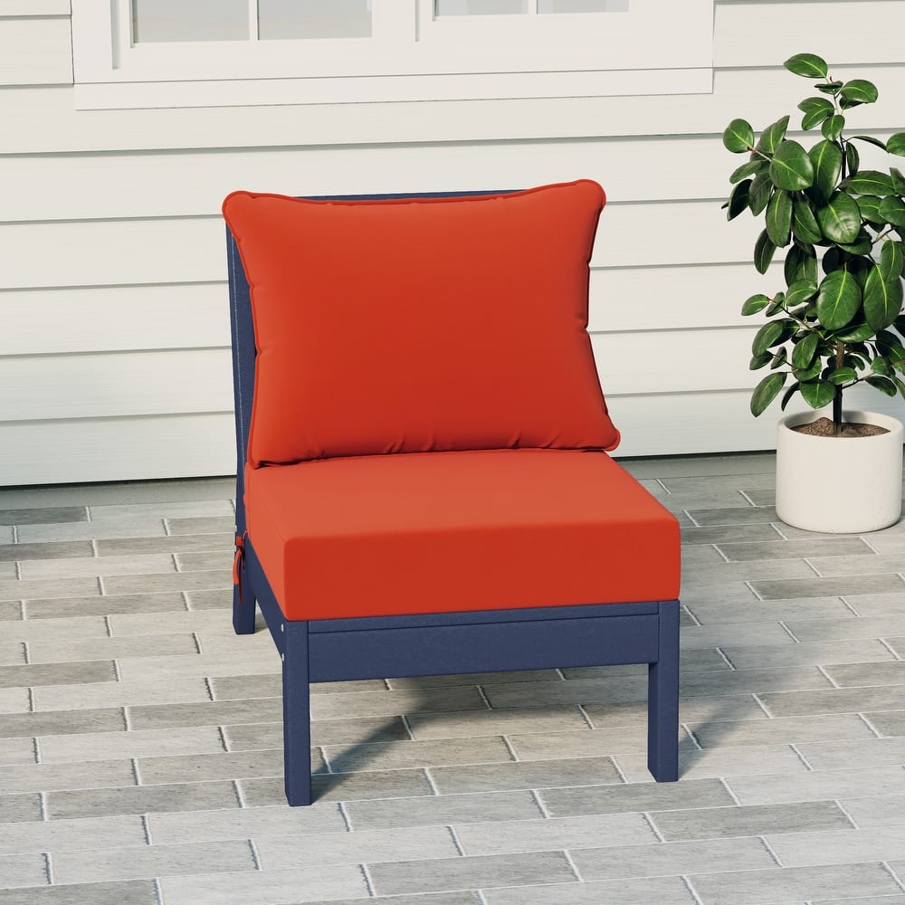 Birchwood All Weather HDPE Outdoor Patio Deep Seating Navy Blue Armless Chair With Cushions (1-Piece)