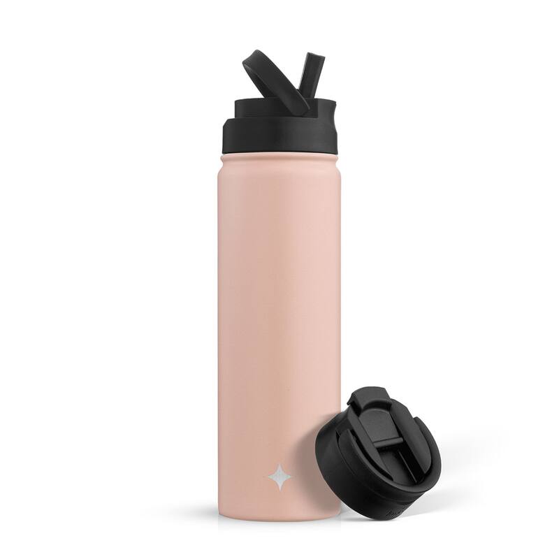 JoyJolt Triple Insulated Stainless Steel Water Bottle with Flip Lid & Sport Straw Lid - 22 oz