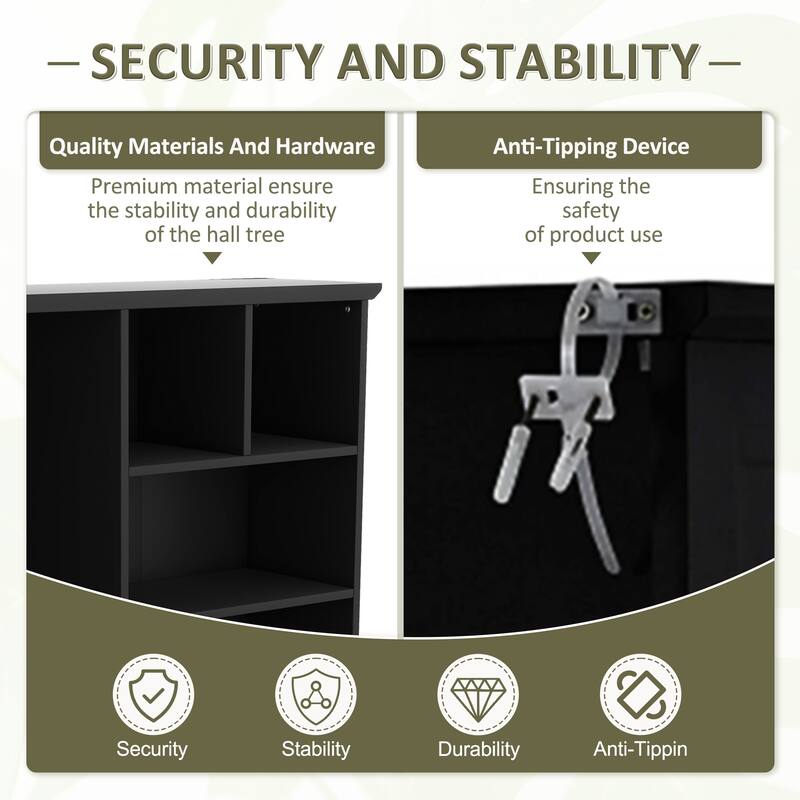 Entryway Cabinet Hall Tree Cabinet Shoe Cabinet with Bench and Coat Hooks, Storage Cabinet Coat Rack