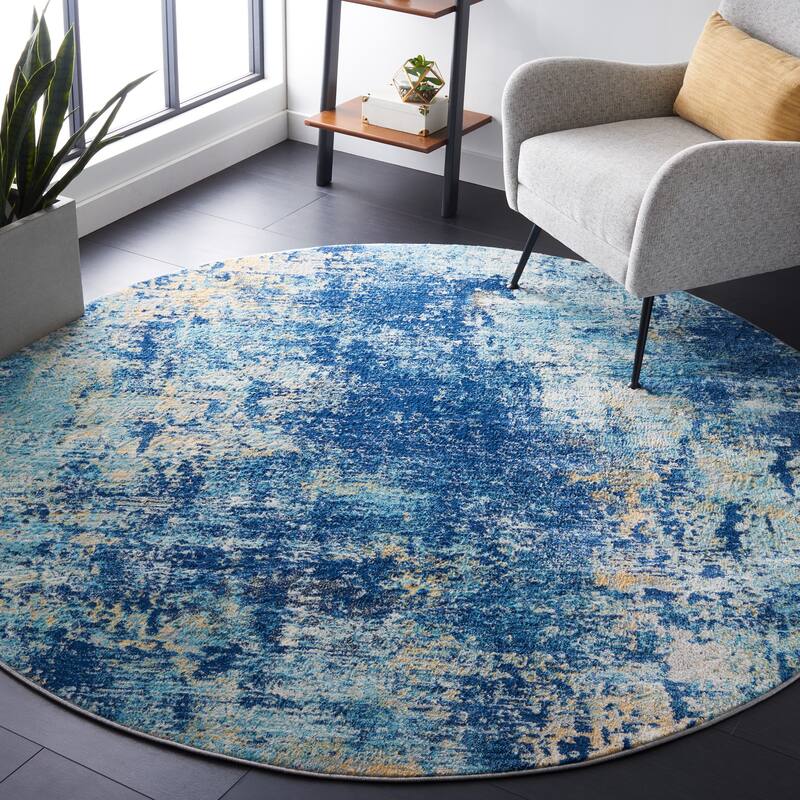 SAFAVIEH Jasper Trudi Modern & Contemporary Rug - 6'7" Round - Navy/Ivory