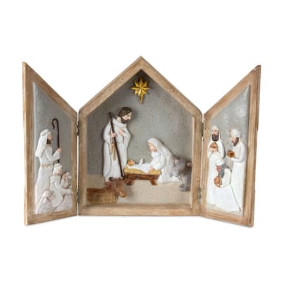 10.5" White and Brown Realistic Christmas Nativity Box Tabletop Décor