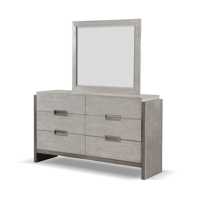 Furniture of America Cruz Contemporary Gray Solid Wood Panel 6-Piece Bed, 2 Nightstand, Chest, Dresser and Mirror Bedroom Set